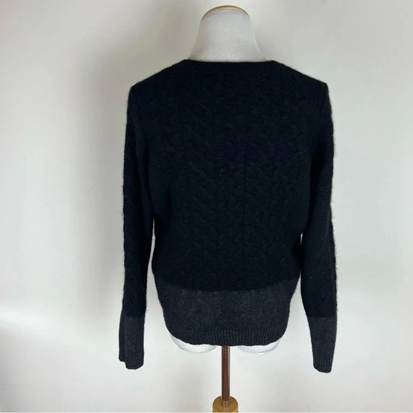 VINCE WOOL YAK YAK PULLOVER Sweater Cable Knit BLACK GREY Size S - Picture 4 of 7